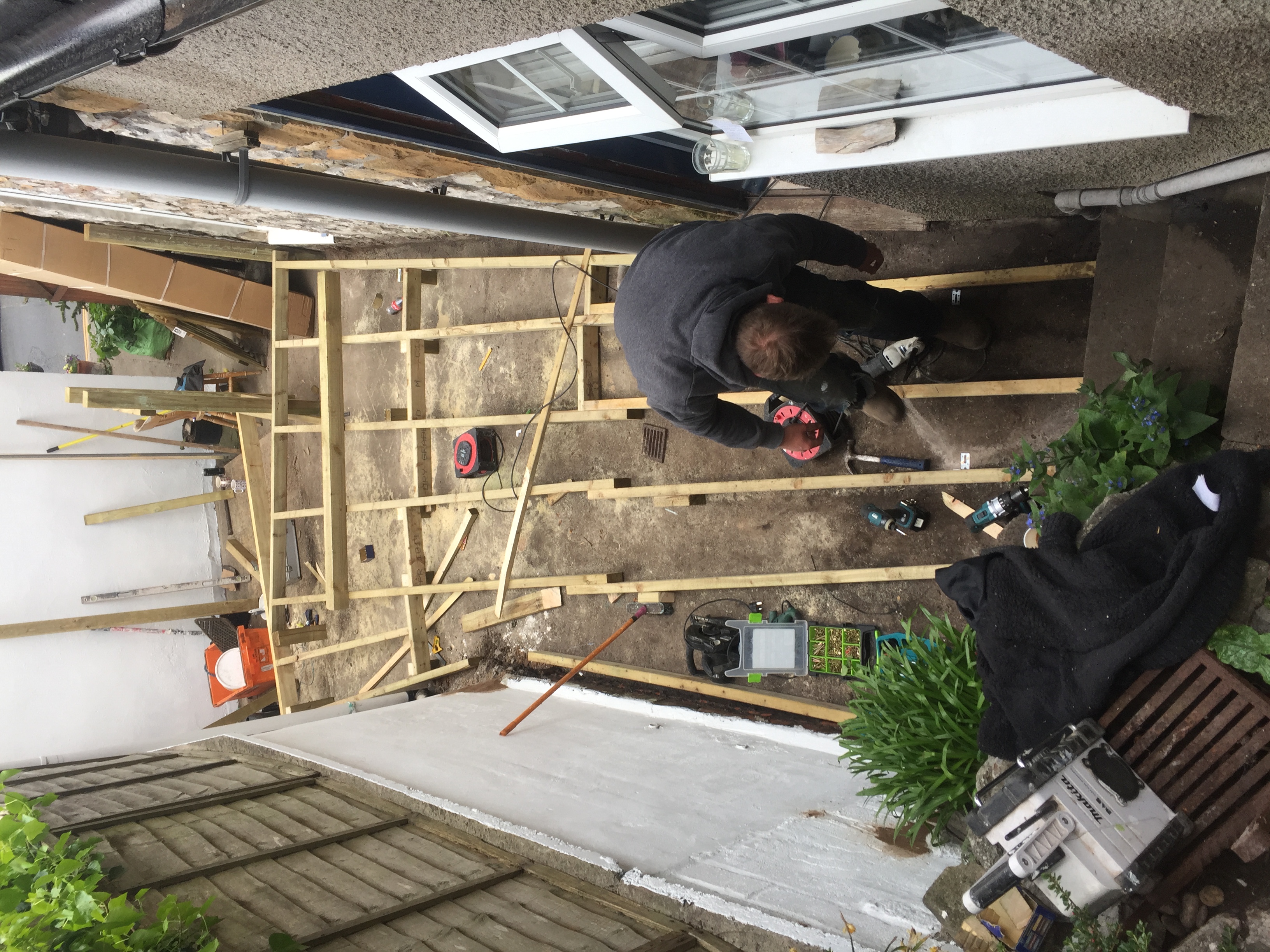 Decking under construction prior to boards going down