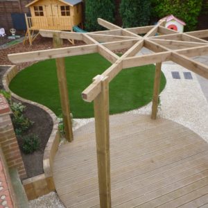 Timber construction, pergola decking and sleeper beds